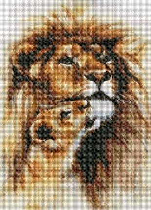 Алмазна мозаїка "левова ніжність" ідейка amo7202 40х50 см
