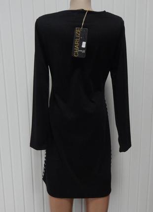 Женское черное платье c белым узором charlize длинный рукав2 фото