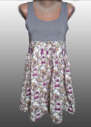 Комбинированное короткое летнее платье zara/сарафан zara в цветочный принт/хлопок2 фото