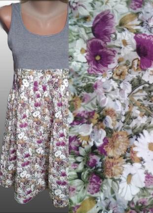 Комбінована коротка літня сукня zara/сарафан zara в квітковий принт/бавовна