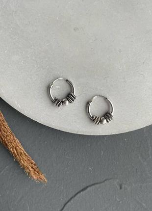 Серебряные серьги колечки маленькие чернённое серебро4 фото