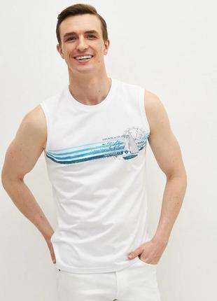 Белая мужская майка lc waikiki/лс вайкики south blue. фирменная турция