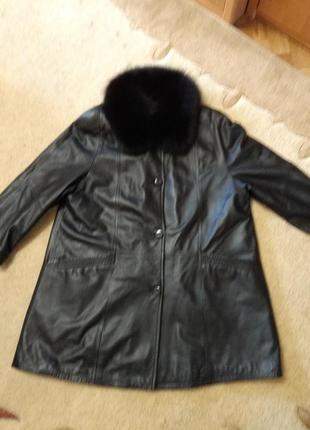 Кожаное пальто с мехом большой размер7 фото