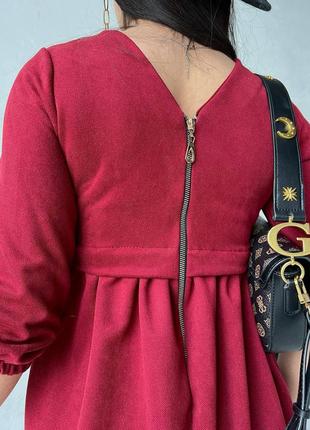 Платье бордовое однотонное на рукав три четверти короткое свободного кроя на молнии качественное стильное2 фото