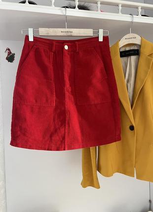 Красная вельветовая юбка new look