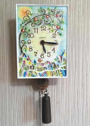 Часы ходики, часы настенные, часы механические, часы антиквариат, часы маяк, часы роспись "дерево жизни"1 фото