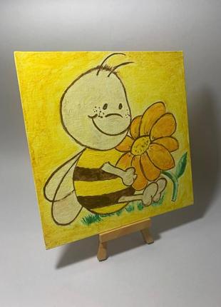 Картина акрилом ′пчелка′, картина, живопись, уникальные картины, современная живопись, картина в детскую пчела4 фото