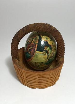 Яйце дерев'яне, яйце декупаж, яйце розписне, яйцо великогаряче, яйце "свята семія", яйце в кошику