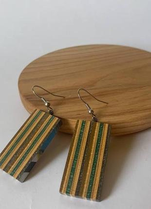 Сережки дерев'яні, сережки прикраси, сережки з дерева, сережки скейт