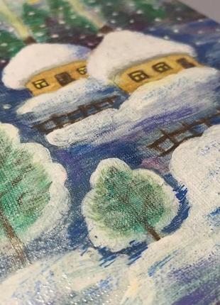 Картина акрилом  ⁇ зимовий будиночок", живопис, унікальні картини, сучасний живопис, картина в дитячу4 фото