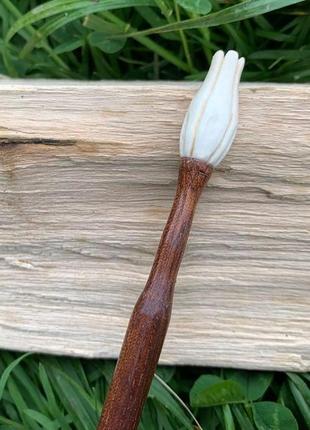 Шпилька деревянная, аксессуар, заколка деревянная для волос "бутон", шпилька из кости, заколка из кости4 фото