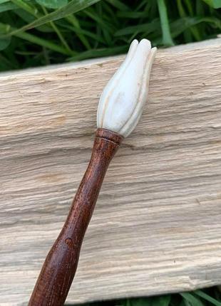 Шпилька деревянная, аксессуар, заколка деревянная для волос "бутон", шпилька из кости, заколка из кости3 фото