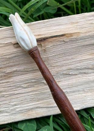 Шпилька деревянная, аксессуар, заколка деревянная для волос "бутон", шпилька из кости, заколка из кости