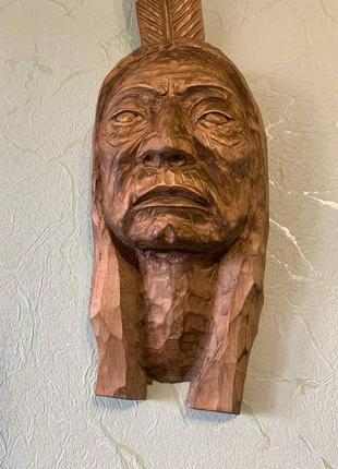 Статуэтка из дерева, фигура из дерева, статуэтка вождь лакота, скульптура из дерева, фигура деревянная, маска5 фото
