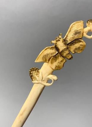 Шпилька з кістки, аксесуар, шпилка для волосся "метелик", шпилька кістяна, шпилка з кістки метелик3 фото