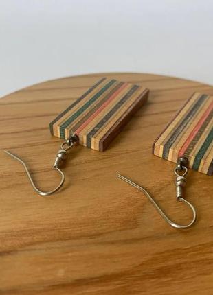 Сережки дерев'яні, сережки прикраси, сережки з дерева, сережки скейт2 фото