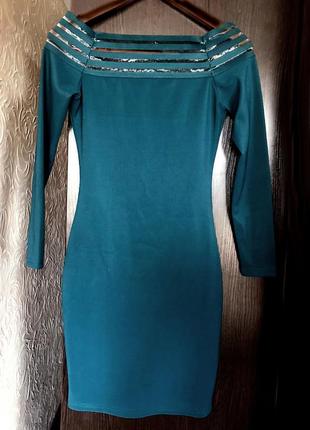 Ефектне бірюзове коктейльне плаття