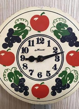Годинник ходики, годинник настінний, годинник механічний, годинник антикваріат, годинник "маяк", годинник "фрукти", годинник для кухні6 фото