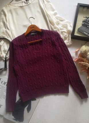 Коттоновый, свитер, с косами, пуловер, джемпер, фиолетовый, polo ralph lauren, размер м,