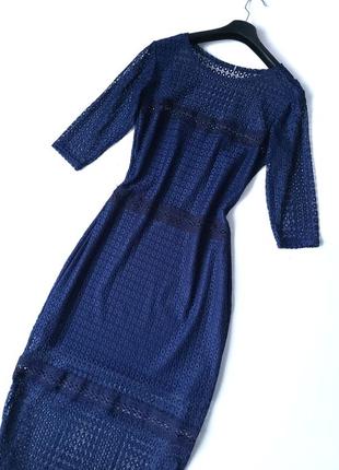 Коктельное  платье темно-синее гипюровое с кружевом3 фото