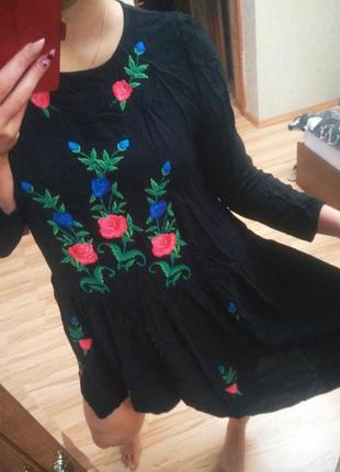 Нове натуральне плаття плісе з вишивкою, 16-18