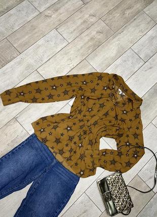 Бежева блузка,принт зірочки,рубашка в принт(017)