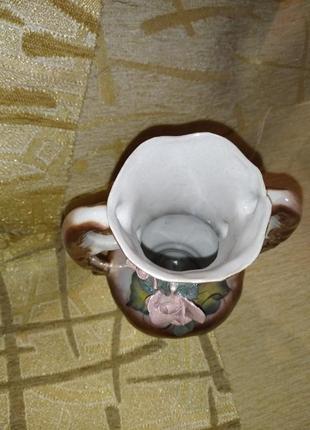 Перламутровая переливная ваза для цветов маленькая коричневая с узором5 фото