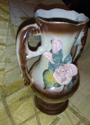 Перламутровая переливная ваза для цветов маленькая коричневая с узором3 фото