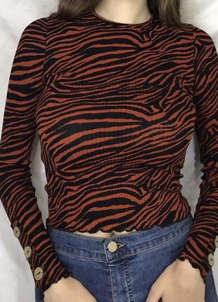 Гольфик водолазка кофточка в рубчик, анималистичный принт