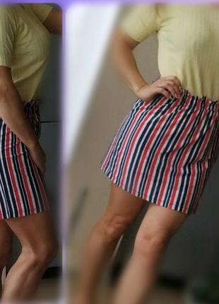 С-м goldi летняя легкая мини юбка в полоску,высокая посадка1 фото