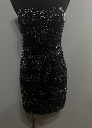 Нарядна новорічна сукня пайеткі міні сукня чорне вечірнє плаття