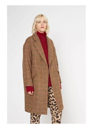 Шикарное шерстяное пальто миди в елочку дорогого бренда swildens размер 38
