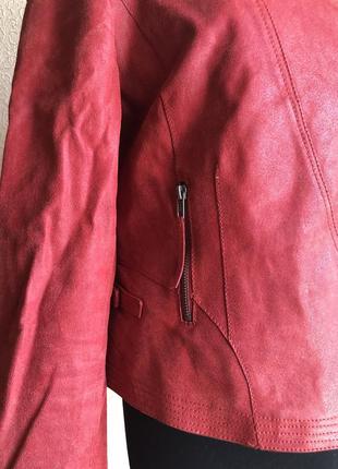 Кожаная куртка косуха от бренда zigga, красная, в идеальном состоянии7 фото
