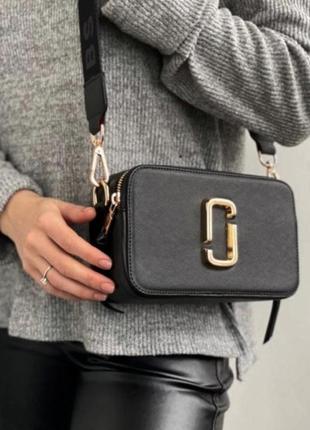 Сумка з брендовою коробкою marc jacobs the snapshot black/gold кросбоді кроссбоди клатч