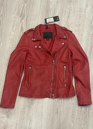 Шкіряна жіноча червона байкерська куртка, косуха goosecraft biker 513 розмір s1 фото