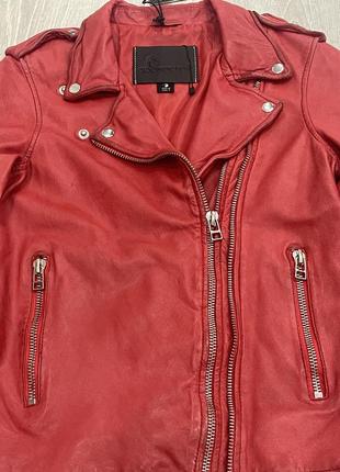 Шкіряна жіноча червона байкерська куртка, косуха goosecraft biker 513 розмір s2 фото