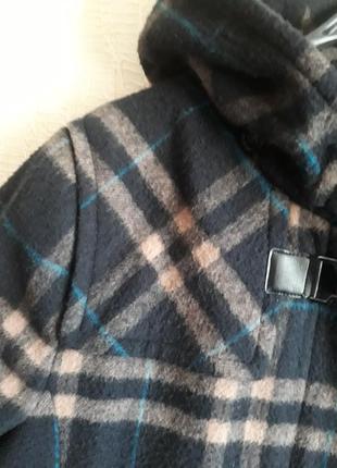 Люкс бренд gil bret синее прямое шерстяное пальто в клетку с капюшоном virgin wool7 фото
