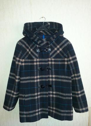 Люкс бренд gil bret синее прямое шерстяное пальто в клетку с капюшоном virgin wool2 фото
