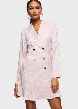 Платье пиджак розовый леопард жакет  пуговицы