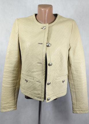 Кожаный бежевый жакет куртка на пуговицах серебро стежка1 фото