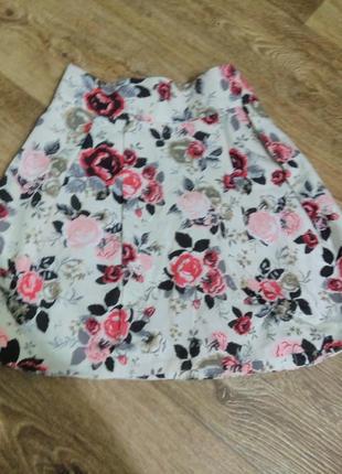 Шикарная, пышная юбка- колокол, с цветочным принтом, 100%- хлопок/ розы/h&m4 фото
