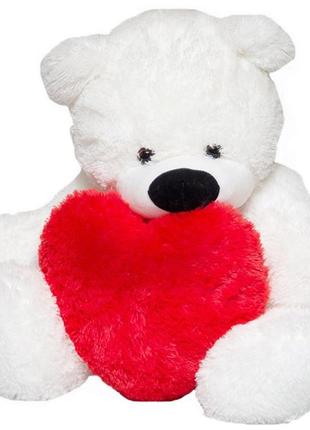 Мягкая игрушка медведь бублик алина белый 110 см с сердцем 37 см