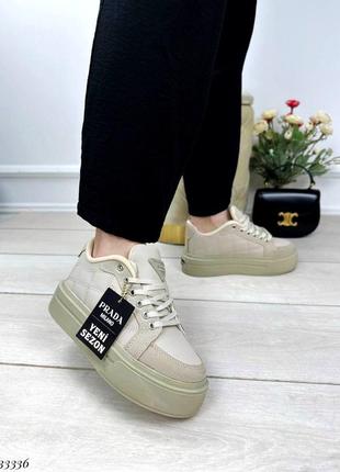 Кросівки кеди на високій підошві платформі танкетці масивній прада3 фото