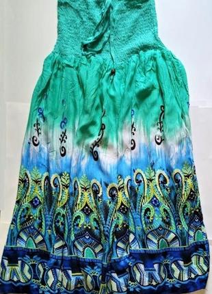 1, очень  яркая, легкая летняя  юбка сарафан   штапель бирюзового цвета,3 фото