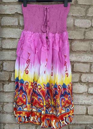 1, очень яркая   легкая летняя  юбка сарафан  из штапели  розового  цвета,5 фото