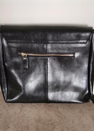 Женская деловая ,повседневная кожаная черная сумка -портфель с длинной ручкой8 фото