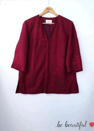 Ексклюзив бордовый льняной кардиган с вышивкой большой размер 20 4xl1 фото