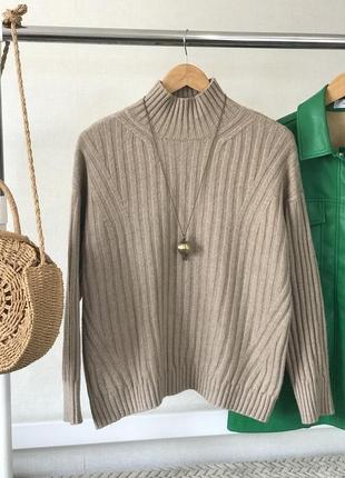 Шерстяний светр в рубчик з високим горлом massimo dutti 🤍
