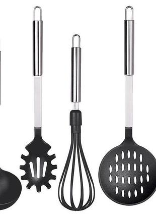 Набор кухонных приборов с ручкой из нержавеющей стали ernesto 6 предметов половник, лопатка, ложка шумовка