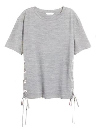 Сіра меланжева футболка h&m зі шнурівкою по боках s